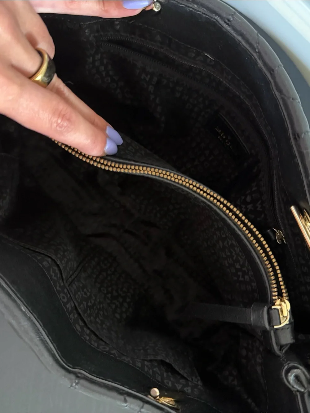 kate spade Black Quilted Leather Shoulder Bag with Gold Chain Straps